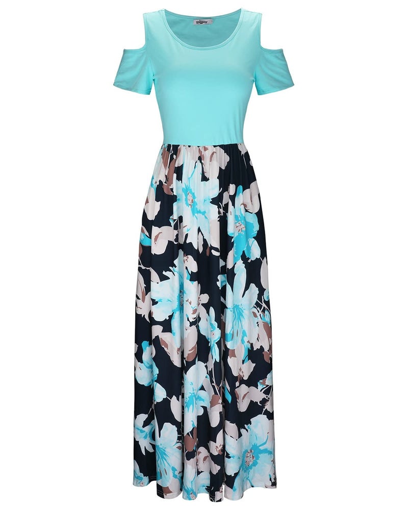 STYLEWORD Womens 2025 Summer Dress Floral Beach Hawaiian Cold Shoulder Dress Vocation Maxi Long Dress(Floral06,XL) - Image 2
